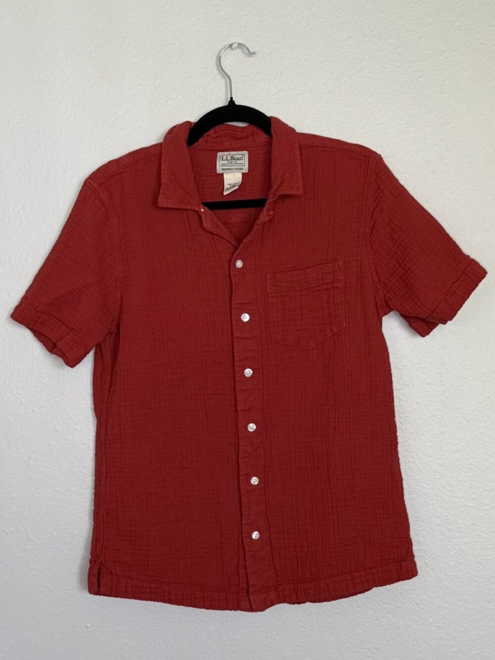 L.L. Bean Men’s Cloud Gauze Short-Sleeve Shirt S Regular S-REG Terracotta Rust